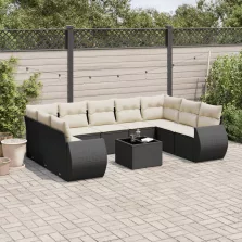   vidaXL 10 részes fekete polyrattan kerti ülőgarnitúra párnákkal