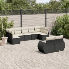   vidaXL 9 részes fekete polyrattan kerti ülőgarnitúra párnákkal