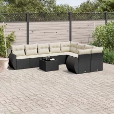   vidaXL 10 részes fekete polyrattan kerti ülőgarnitúra párnákkal