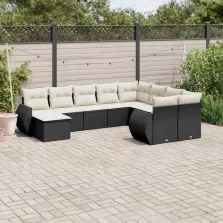   vidaXL 10 részes fekete polyrattan kerti ülőgarnitúra párnákkal