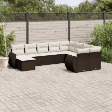   vidaXL 10 részes barna polyrattan kerti ülőgarnitúra párnákkal