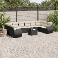   vidaXL 11 részes fekete polyrattan kerti ülőgarnitúra párnákkal