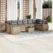   vidaXL 11 részes bézs polyrattan kerti ülőgarnitúra párnákkal