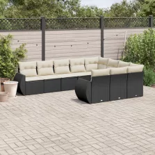   vidaXL 10 részes fekete polyrattan kerti ülőgarnitúra párnákkal