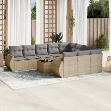   vidaXL 11 részes bézs polyrattan kerti ülőgarnitúra párnákkal