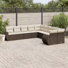   vidaXL 10 részes barna polyrattan kerti ülőgarnitúra párnákkal