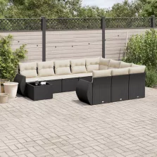   vidaXL 11 részes fekete polyrattan kerti ülőgarnitúra párnákkal