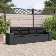   vidaXL 4 részes fekete polyrattan kerti ülőgarnitúra párnákkal
