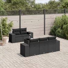   vidaXL 6 részes fekete polyrattan kerti ülőgarnitúra párnákkal