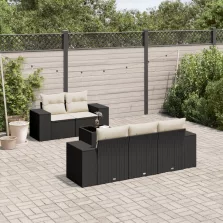   vidaXL 6 részes fekete polyrattan kerti ülőgarnitúra párnákkal