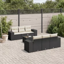   vidaXL 7 részes fekete polyrattan kerti ülőgarnitúra párnával
