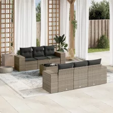   vidaXL 7 részes szürke polyrattan kerti ülőgarnitúra párnákkal