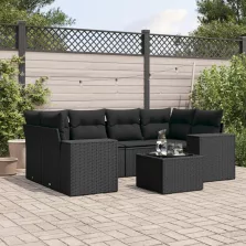   vidaXL 7 részes fekete polyrattan kerti ülőgarnitúra párnával