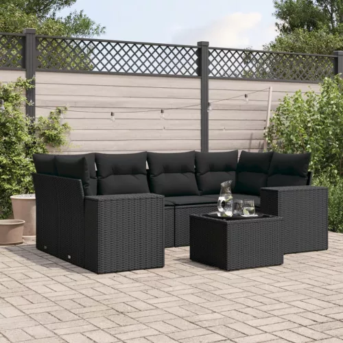 vidaXL 7 részes fekete polyrattan kerti ülőgarnitúra párnával