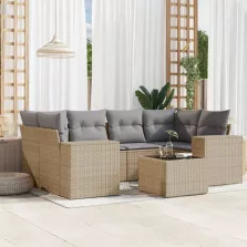   vidaXL 7 részes bézs polyrattan kerti ülőgarnitúra párnákkal