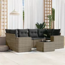   vidaXL 7 részes szürke polyrattan kerti ülőgarnitúra párnákkal