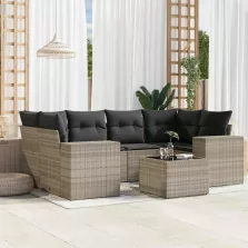   vidaXL 7 részes világosszürke polyrattan kerti ülőgarnitúra párnákkal