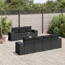   vidaXL 8 részes fekete polyrattan kerti ülőgarnitúra párnákkal