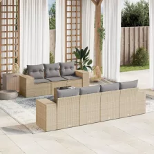   vidaXL 8 részes bézs polyrattan kerti ülőgarnitúra párnával