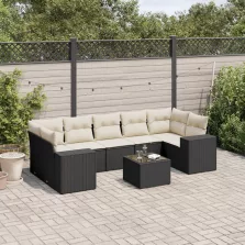   vidaXL 8 részes fekete polyrattan kerti ülőgarnitúra párnákkal