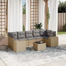   vidaXL 8 részes bézs polyrattan kerti ülőgarnitúra párnával