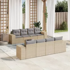   vidaXL 9 részes bézs polyrattan kerti ülőgarnitúra párnákkal