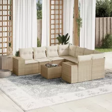   vidaXL 9 részes bézs polyrattan kerti ülőgarnitúra párnákkal