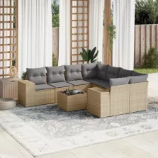   vidaXL 9 részes bézs polyrattan kerti ülőgarnitúra párnákkal