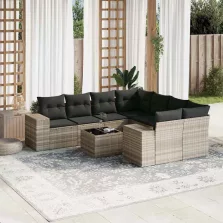   vidaXL 9 részes világosszürke polyrattan kerti ülőgarnitúra párnával