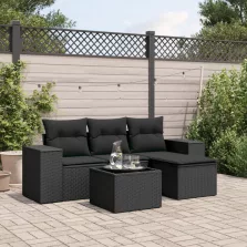   vidaXL 5 részes fekete polyrattan kerti kanapészett párnákkal