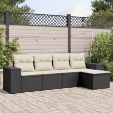   vidaXL 5 részes fekete polyrattan kerti kanapészett párnákkal