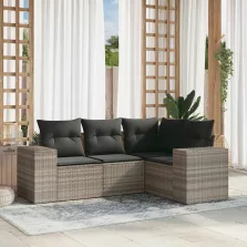   vidaXL 4 részes világosszürke polyrattan kerti ülőgarnitúra párnákkal