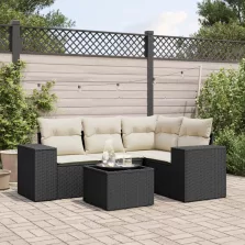   vidaXL 5 részes fekete polyrattan kerti kanapészett párnákkal