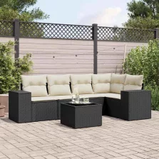   vidaXL 6 részes fekete polyrattan kerti ülőgarnitúra párnákkal