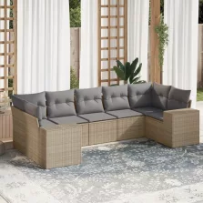   vidaXL 7 részes bézs polyrattan kerti ülőgarnitúra párnákkal