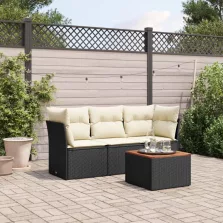   vidaXL 4 részes fekete polyrattan kerti ülőgarnitúra párnákkal