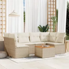   vidaXL 7 részes bézs polyrattan kerti ülőgarnitúra párnákkal