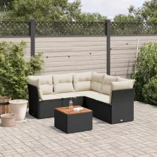   vidaXL 6 részes fekete polyrattan kerti ülőgarnitúra párnákkal