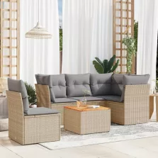   vidaXL 6 részes bézs polyrattan kerti ülőgarnitúra párnával