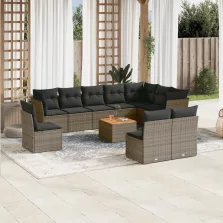   vidaXL 11 részes szürke polyrattan kerti ülőgarnitúra párnákkal