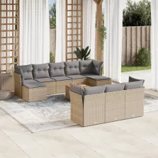   vidaXL 11 részes bézs polyrattan kerti ülőgarnitúra párnákkal