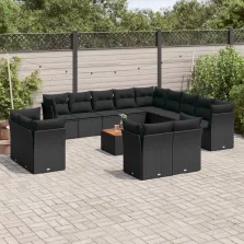   vidaXL 14 részes fekete polyrattan kerti ülőgarnitúra párnákkal