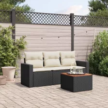   vidaXL 4 részes fekete polyrattan kerti ülőgarnitúra párnákkal