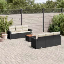   vidaXL 7 részes fekete polyrattan kerti ülőgarnitúra párnával
