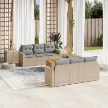   vidaXL 7 részes bézs polyrattan kerti ülőgarnitúra párnákkal