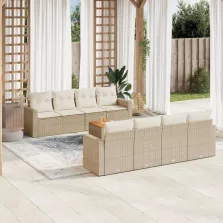   vidaXL 9 részes bézs polyrattan kerti ülőgarnitúra párnákkal
