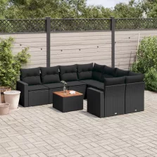   vidaXL 9 részes fekete polyrattan kerti ülőgarnitúra párnákkal