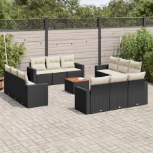   vidaXL 13 részes fekete polyrattan kerti ülőgarnitúra párnákkal