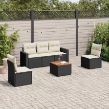   vidaXL 6 részes fekete polyrattan kerti ülőgarnitúra párnákkal