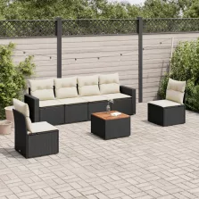   vidaXL 7 részes fekete polyrattan kerti ülőgarnitúra párnával